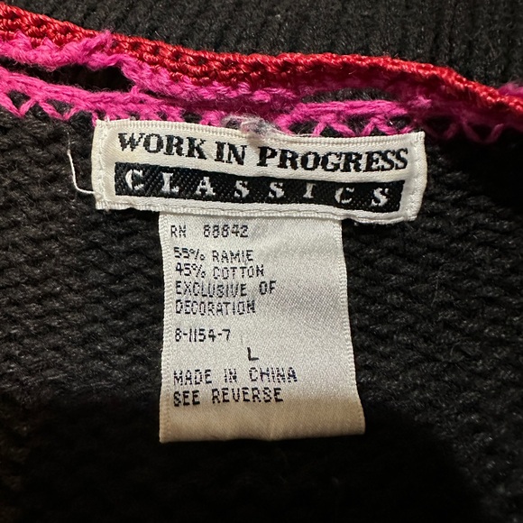 Work in Progress Classics Vintage 1990s Black Floral Knit Cardigan Sweater Large - Picture 15 of 16